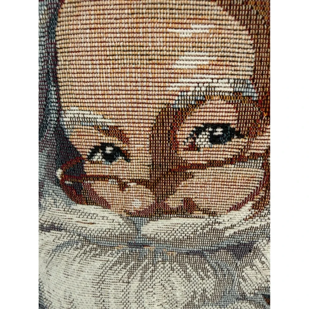 Santa Claus Tapestry Textured Christmas 2 Sided Pillow Red Cord Trim 17x17
